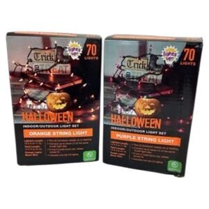 2x Happy Halloween Indoor/Outdoor String Light Set Orange&Purple 70 Lights